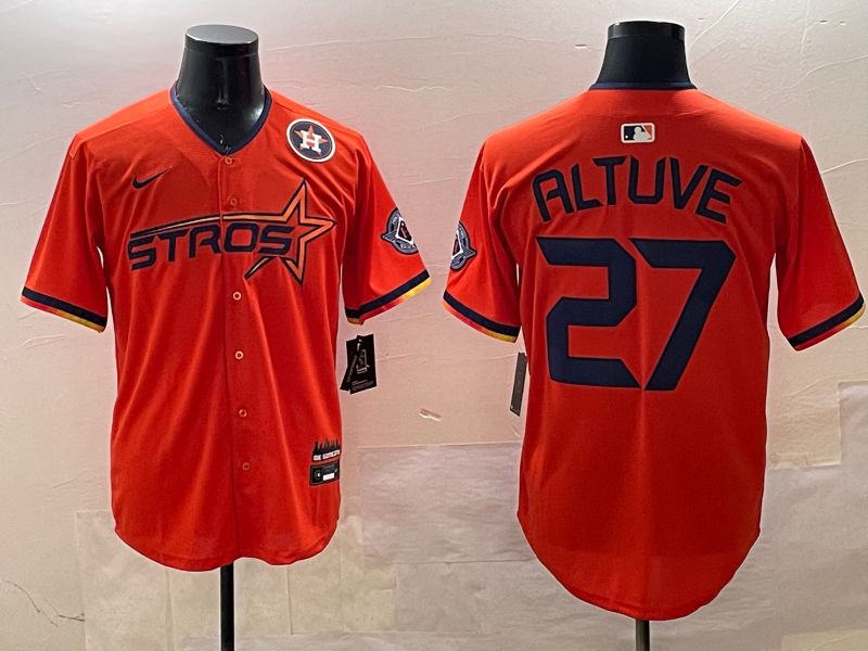 Men Houston Astros #27 Altuve Orange Three generations Joint Name 2025 Nike MLB Jersey style 5